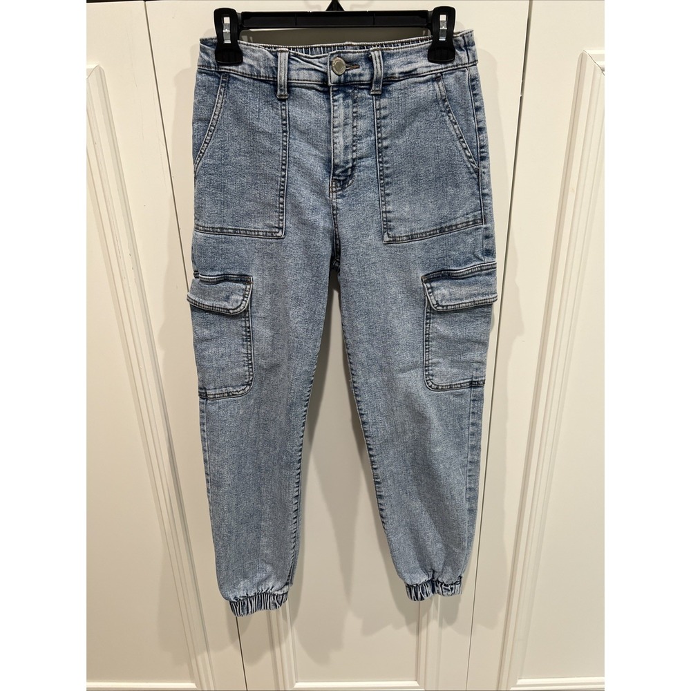 Women's Juniors SO High Rise Cargo Denim‎ Joggers Size 3/26 Patch Pockets